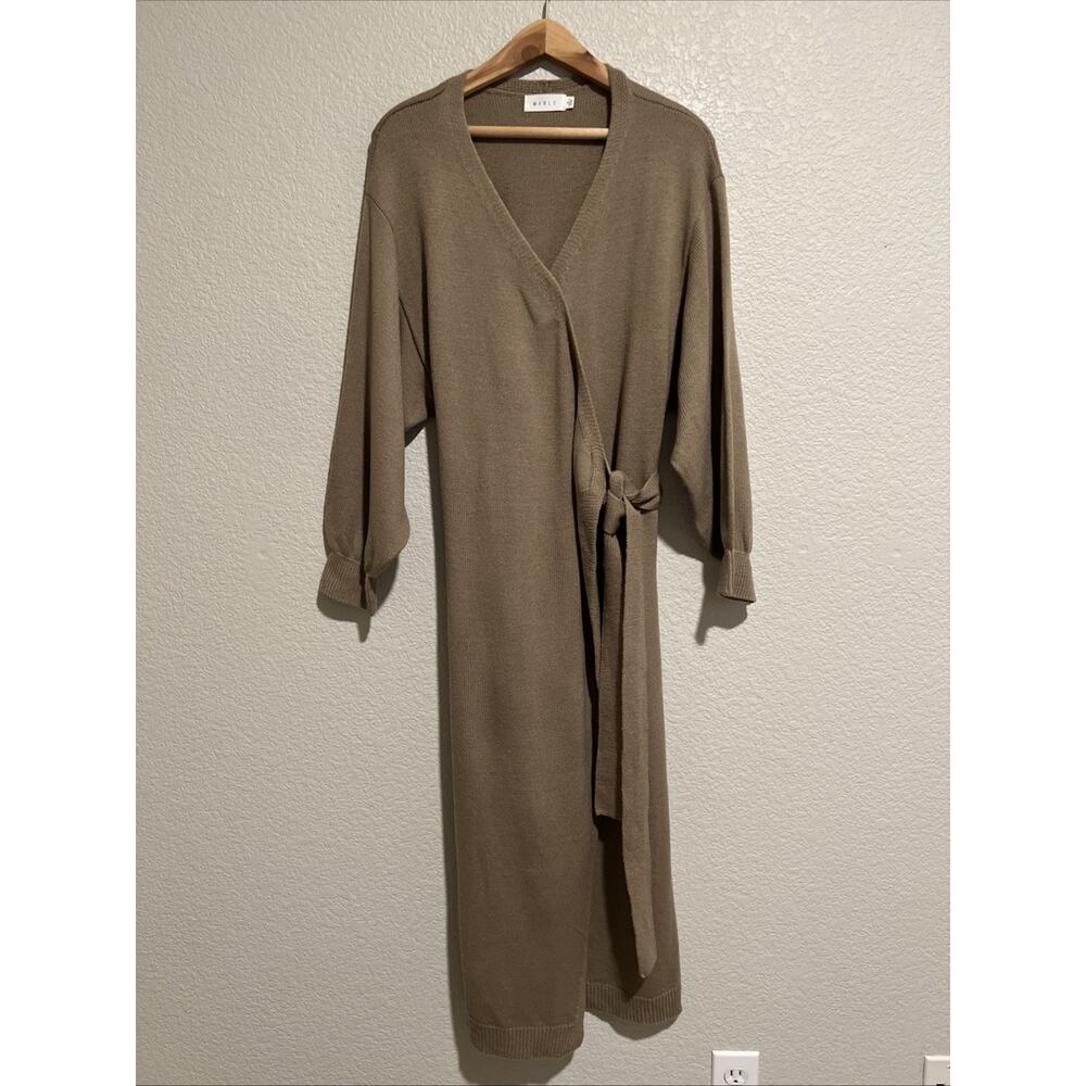 NEW Mable Minimalist Luxury Jovie Sweater Midi Dress Academia Taupe Wrap Duster - Picture 5 of 9